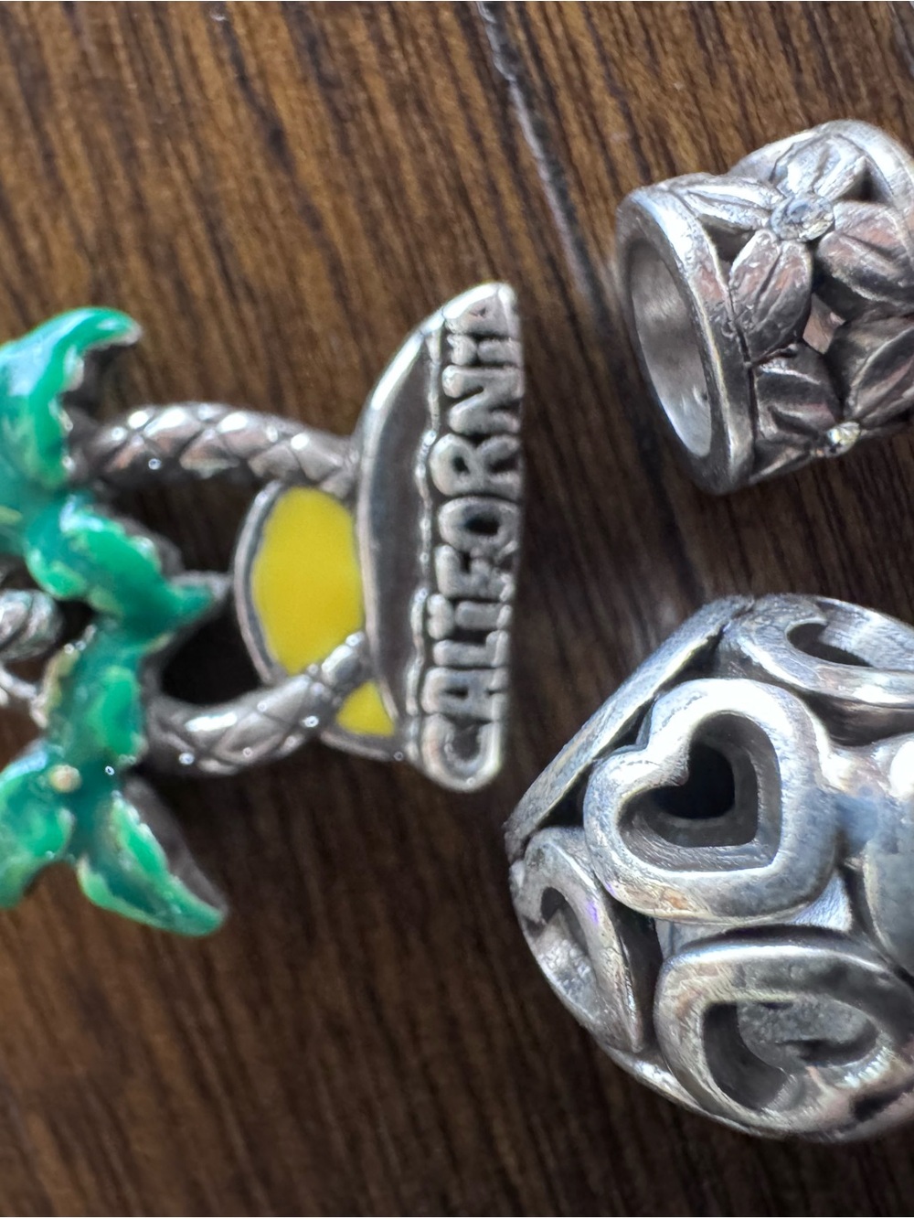 Brighton California Palm Tree & Heart Silver Charms with Green and Yellow Enamel